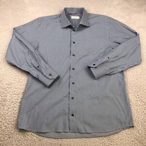 Eton Shirt Men 44 17.5 XL Contemporary Blue Gingham Cotton Button Up Long Sleeve